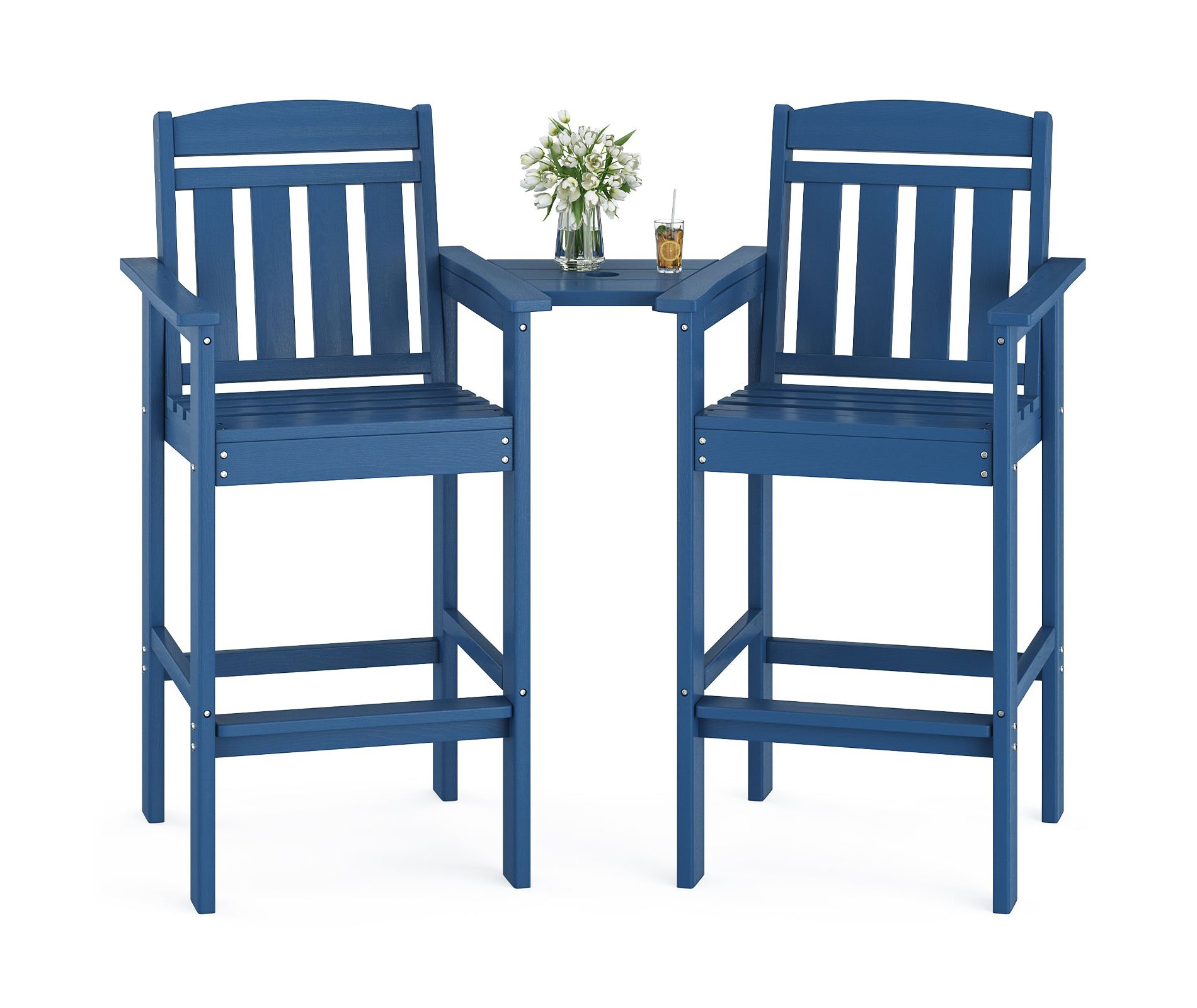 Mlmh & Kngwa 2-Piece Adirondack Tall Chairs with Attached Connecting Tray