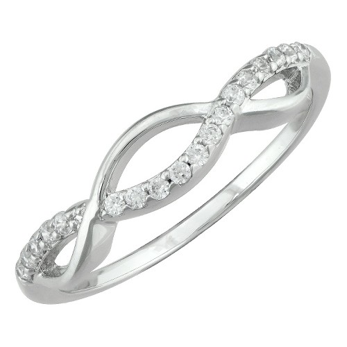 Silver Plated Cubic Zirconia Thin Open Link Ring - Size 8, Women's, Size: Small, Clear Silver