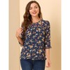 INSPIRE CHIC Women's Round Neck Ruffle 3/4 Sleeve Floral Print Chiffon Blouse - 3 of 4