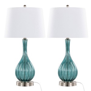 LumiSource Jenny 27" Table Lamps: Brushed Nickel Accents, Linen Drum Shade, UL Listed - 1 of 4