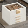 Glass Lid Jewelry Box, 4-Layer Organizer with 3 Drawers for Big and Small Jewelry, Modern Style, 8 x 9.1 x 6.5 Inches - 3 of 4