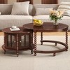 Vintage Round Nesting Coffee Table with Bamboo-Shaped Glass Doors and Retro Beaded Legs ¨C Ideal for Living Room or Lounge - 3 of 4