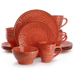 Elama Malibu Sea Glass 16-Piece Dinnerware Set in Dark Green - 1 of 4
