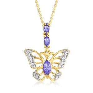 Ross-Simons 0.50 ct. t.w. Tanzanite and .10 ct. t.w. White Topaz Butterfly Pendant Necklace in 18kt Gold Over Sterling - 1 of 3