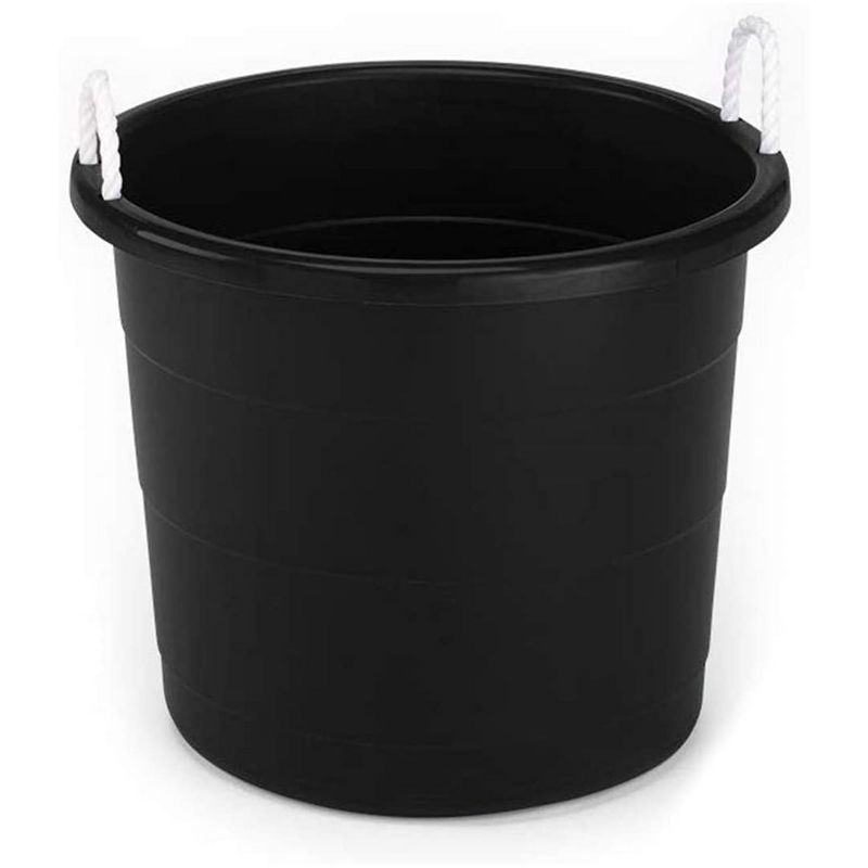 Homz 18 Gallon Durable Plastic Utility Storage Bucket Tub Organizers with Strong Rope Handles for Indoor and Outdoor Use, Black, 4 of 7