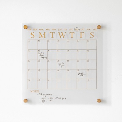 Clear Gold Acrylic Monthly Wall Calendar with Dry Erase Marker