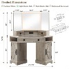 SinCiDo 48" Farmhouse Corner Vanity Desk, w/ 3 Way Mirror & Lights, Charging Station, Glass Tabletop, 3 Drawers and 2 Lockers, Bedroom Dressing Table - 3 of 4