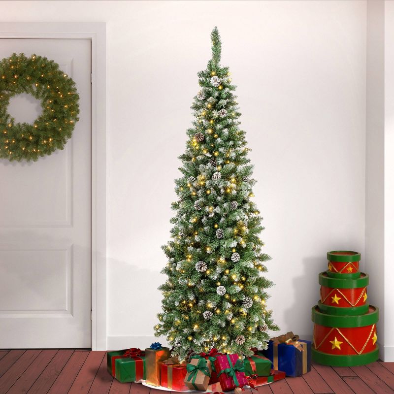 National Tree Company First Traditions Pre-Lit LED Slim Snowy Oakley Hills Artificial Christmas Tree Warm White Lights, 3 of 5