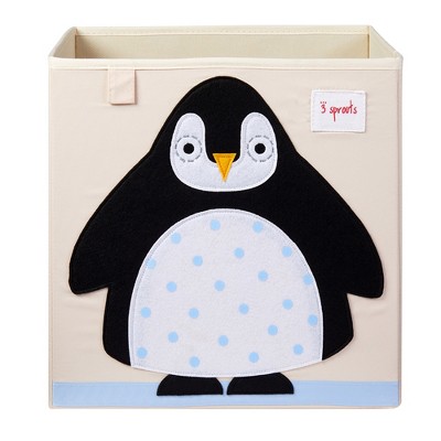 3 Sprouts Large 13 Inch Square Children's Foldable Fabric Storage Cube Organizer Box Soft Toy Bin, Arctic Penguin