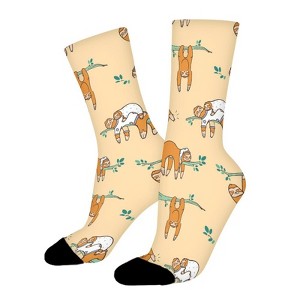Cute Sloths Sleeping Women Printed Crew Socks Funny Funky Socks Soft Polyester Novelty Gifts for Artists Men - 1 of 1