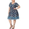 Agnes Orinda Women's Plus Size V Neck Short Sleeve Midi Boho Floral Smock Waist Outfits A Line Dresses - 2 of 4