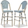 PURPLE LEAF French Bistro Stools - Set of 2 Light Blue Wicker Bar Stools, 30" with Rattan Back & Footrest - 3 of 4