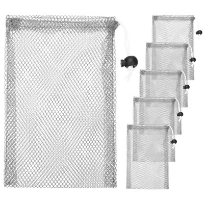 Unique Bargains Mesh Durable Polyester Drawstring Lockable Laundry Bags 6 Pcs