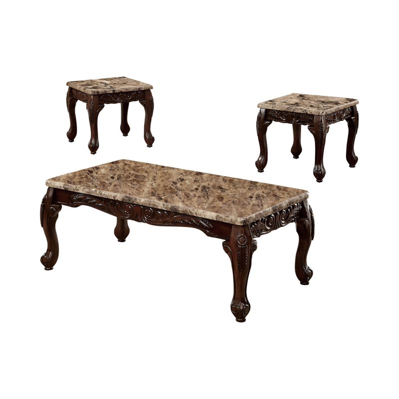 3pc Grante Faux Marble Accent Table Set Dark Oak/Ivory - HOMES: Inside + Out, 1 of 4