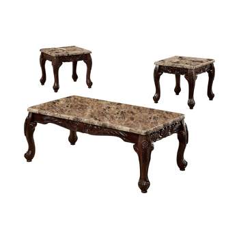 3pc Grante Faux Marble Accent Table Set Dark Oak/Ivory - HOMES: Inside + Out