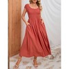 Women's Maternity Dress Casual Summer Round Neck Short Sleeve Smocked High Waist Maxi Dress with Pockets - 2 of 4