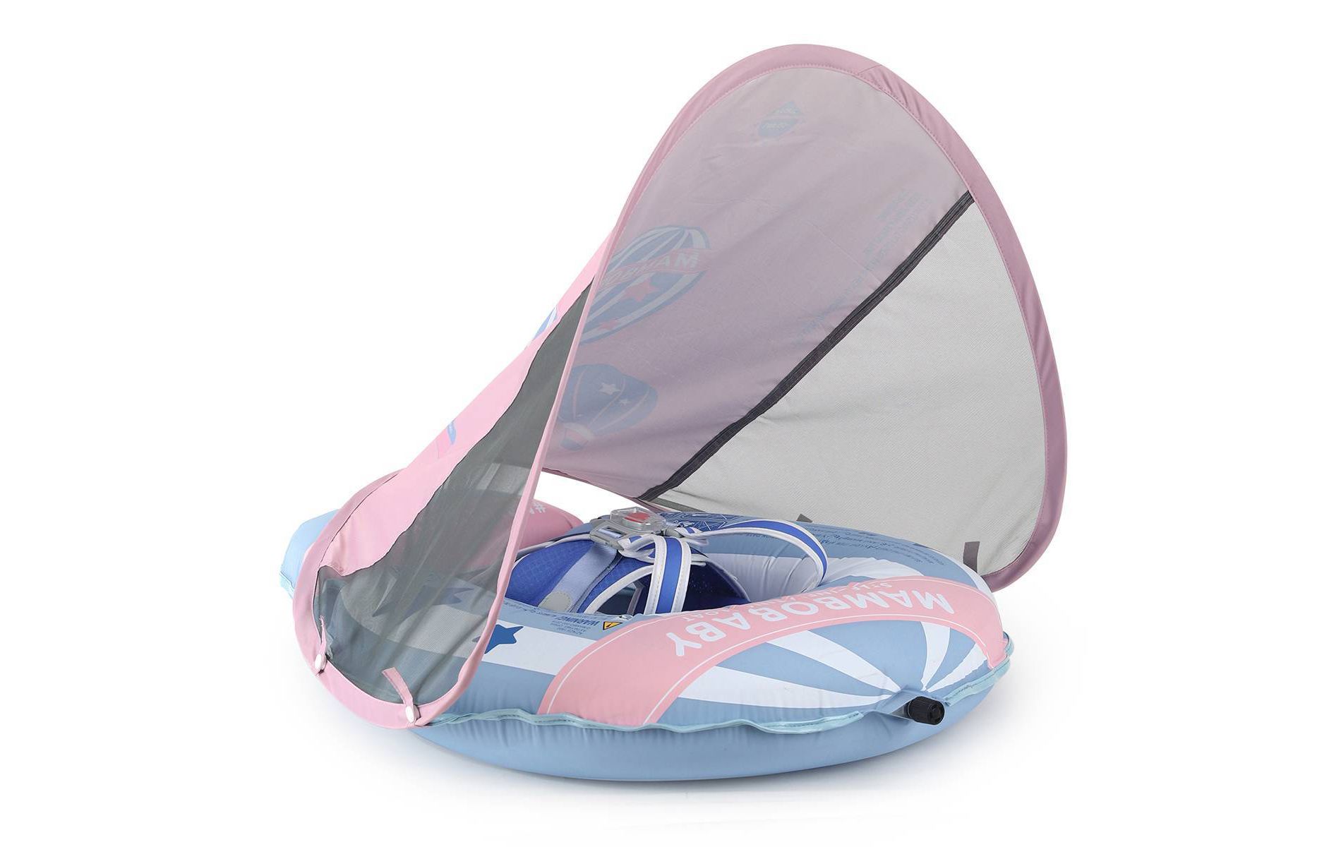 Mambobaby Light Traveler Baby Pool Float with Canopy Hot Air Balloon- Blue