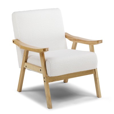 COMHOMA Mid-Century Accent Chair, Modern Upholstered Living Room Chairs with Solid Wood Armrest
