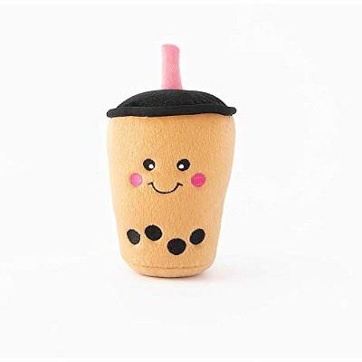 ZippyPaws NomNomz - Dog Squeaky Toys, Funny Food Plush Cute Stuffed Puppy Toy, Soft and Cuddly - Boba Milk Tea