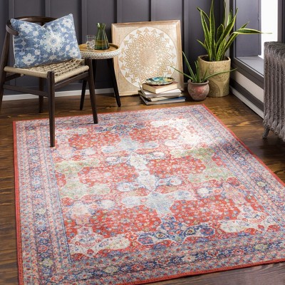 Bright Red Wool Traditional Washable Area Rug 2'7" x 4'