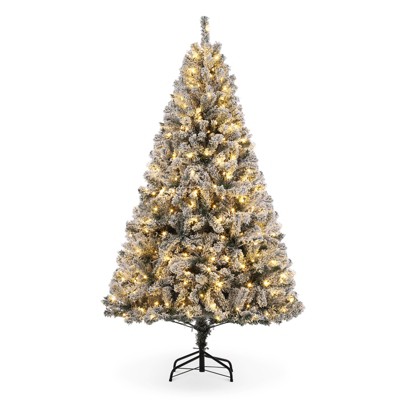 6 Ft Pre-Lit Snow Flocked Artificial Christmas Tree with 250 Warm White Lights, 800 Braches