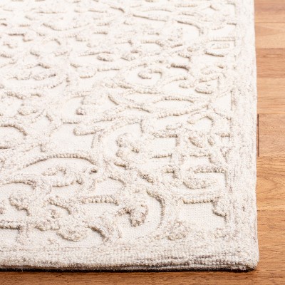 Ivory Floral 6' Square Handmade Wool Tufted Rug