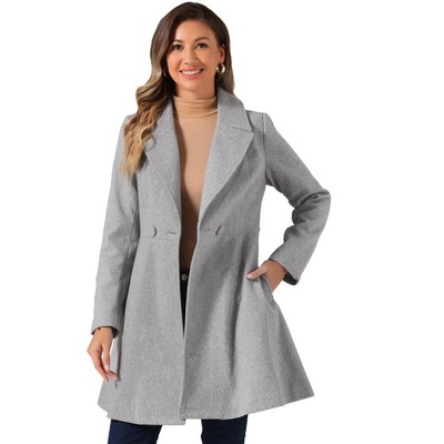 Allegra K Women's Elegant Notched Collar Single Belted Winter Long Coat