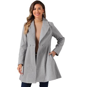 Allegra K Women's Elegant Notched Collar Single Belted Winter Long Coat - 1 of 4