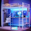 Hausource Twin Size Loft Bed with LED Light, L-Shaped Desk, 2 Drawers & Shelf, Charging Station - 2 of 4