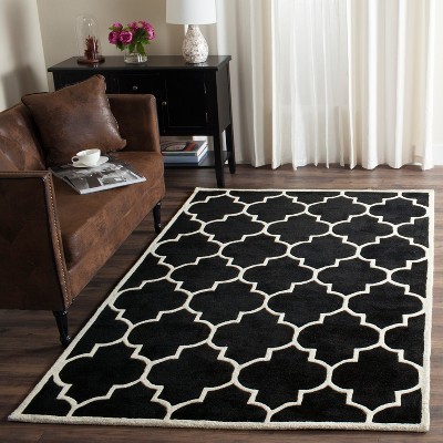 Black and Ivory Hand-Tufted Wool Geometric 4' x 6' Rug
