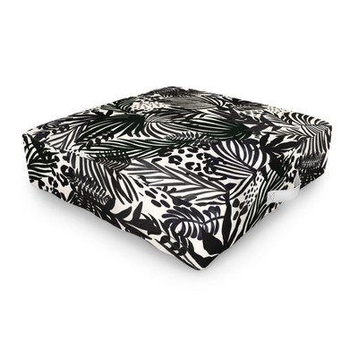 Marta Barragan Camarasa Wild abstract jungle on black Outdoor Floor Cushion - Deny Designs