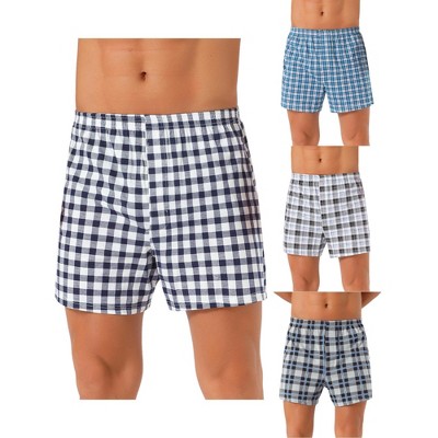 INSPIRE CHIC Men's 4 Pack Elastic Waistband Plaid Pattern Boxer Shorts