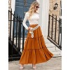 Women's Boho Beach Maxi Skirt - Trendy High Waist Pleated Ruffle Long Skirt with Pockets Orange - 2 of 4