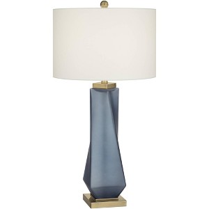 Possini Euro Design Sarah 32" Tall Twist Large Modern Coastal End Table Lamp Blue Art Glass Single White Shade Living Room Bedroom Bedside Nightstand - 1 of 4