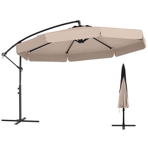 Costway 10 FT Offset Hanging Umbrella  Patio Cantilever Umbrella with Cover Beige/Gray/Navy/Turquoise/Red/Brown - 1 of 4
