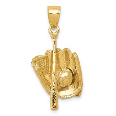Black Bow Jewelry 14k Yellow Gold Three Dimensional Baseball Pendant