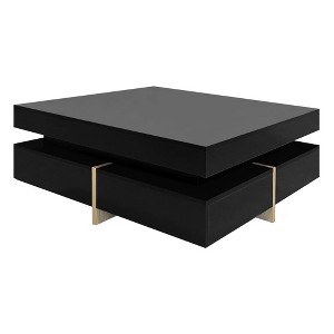 Lirago High Gloss Coffee Table 4 Drawers Multi Storage Square Cocktail Table Wood Grain Legs Living Room Center Table 31.5x31.5 Black Modern - 1 of 4