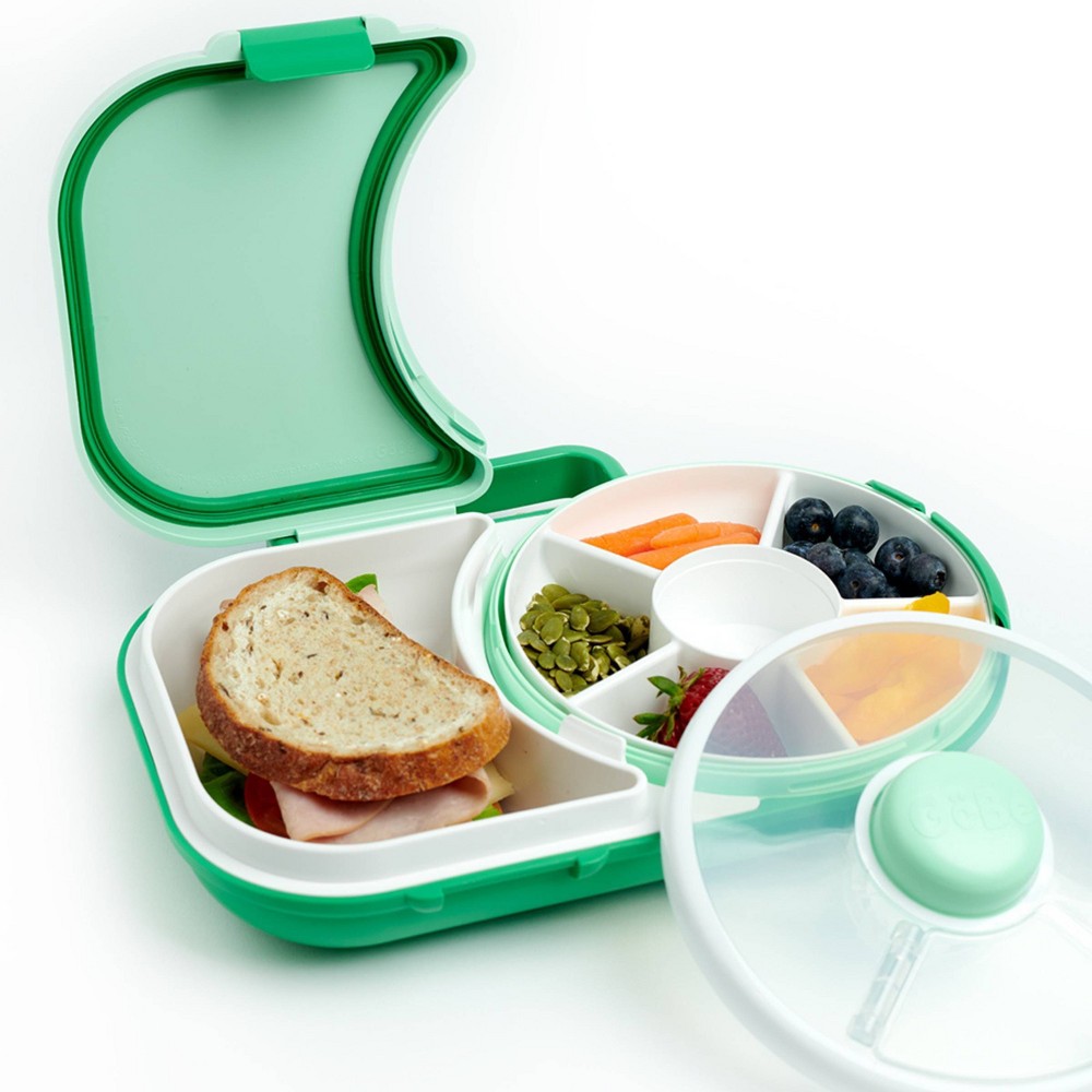 GoBe Kids' 2-in-1 Bento Style Lunchbox with Small Snack Spinner Flip - Sage Green: BPA-Free, Ages 3-10, Polypropylene