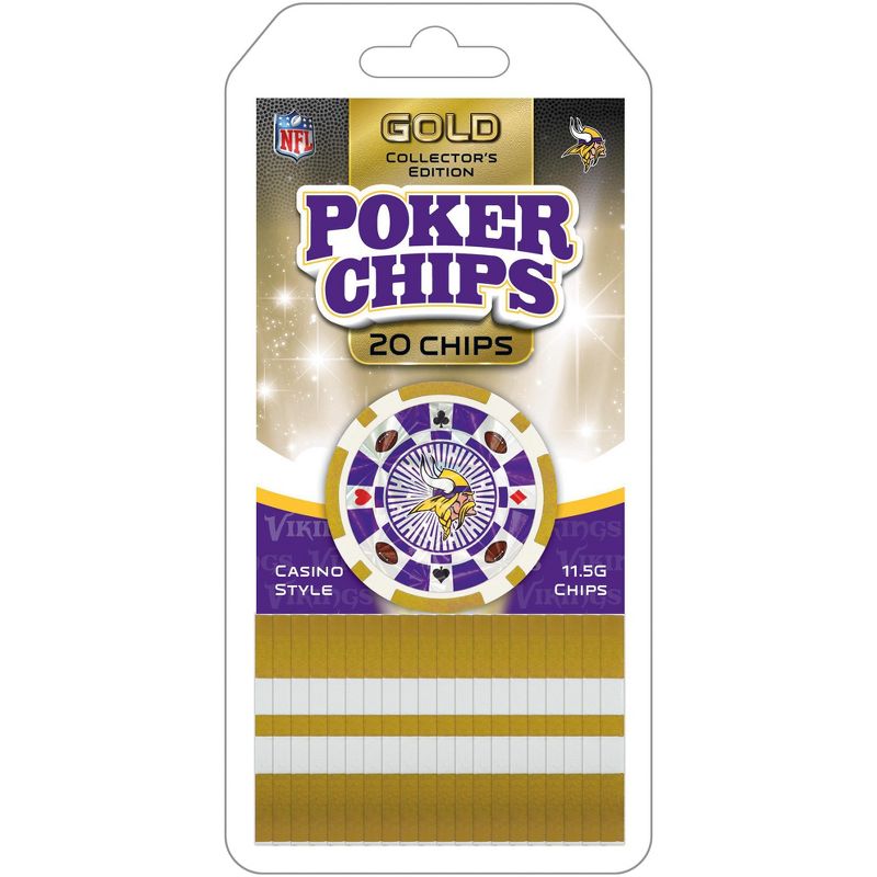 MasterPieces Casino Style 20 Piece 11.5 Gram Poker Chip Set NFL Minnesota Vikings Gold Edition, 1 of 4