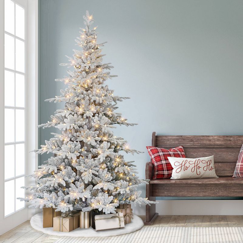 Puleo 7&#39; Pre-Lit LED Flocked Full Utah Fir Artificial Christmas Tree Color Select Lights, 3 of 9