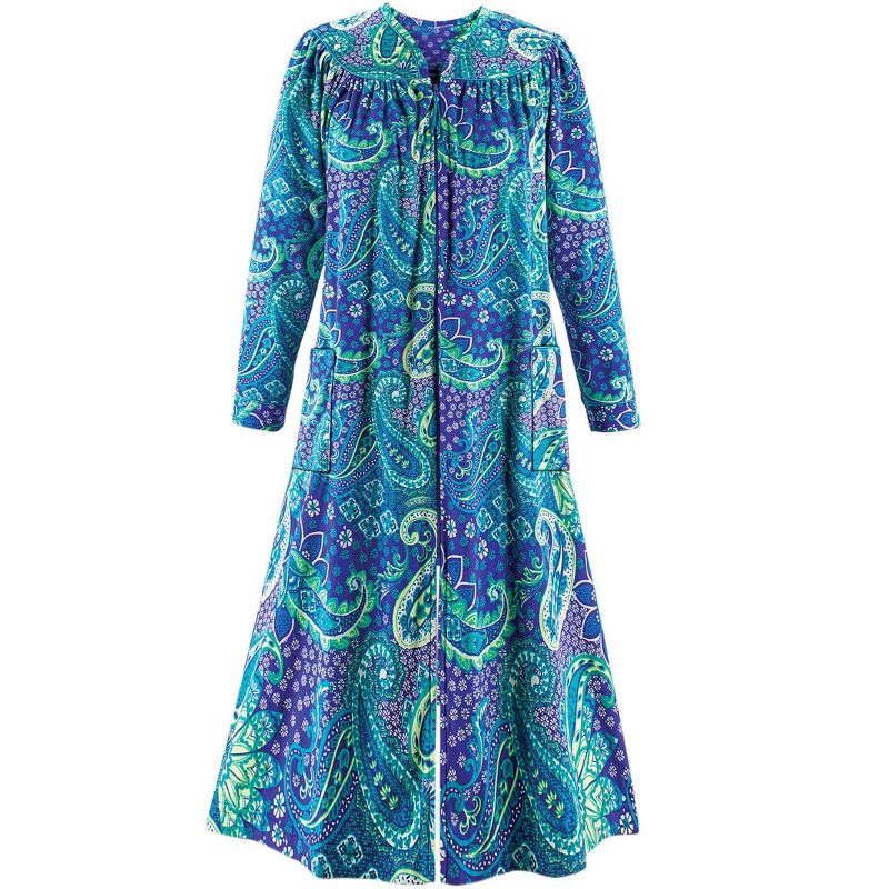 Collections Etc Paisley Zip-Front Long-Sleeve Fleece Quilted Polyester Robe, 3 of 5