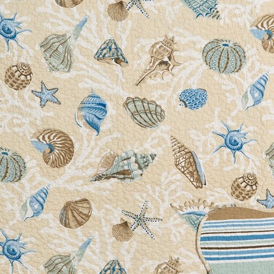 Madeira Coastal Beige and Blue Cotton Quilted Throw Blanket