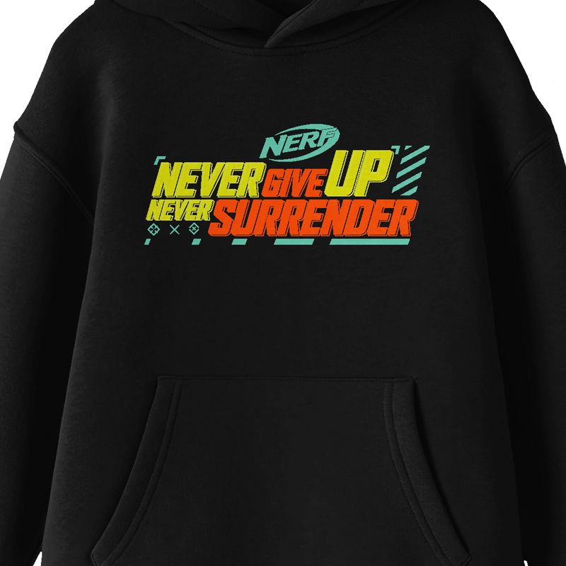 Nerf Never Give Up Never Surrender Youth Black Hoodie, 2 of 4