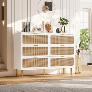 Rattan 6 Drawer Dresser for Bedroom, Large Double Dresser with Deep Drawers - 1 of 4
