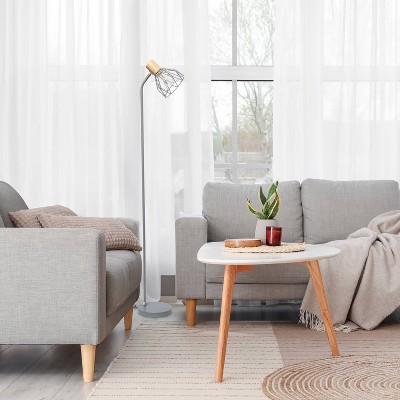 Gray Adjustable Industrial Farmhouse Floor Lamp with Wire Cage Shade