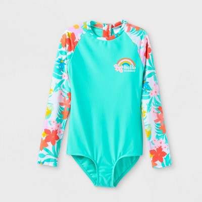 Girls' Tropical Print Long Sleeve Rash Guard Swimsuit - Cat & Jack™