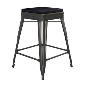Flash Furniture Cierra Set of 4 Commercial Grade 24" High Backless Metal Indoor Counter Height Stools with All-Weather Poly Resin Seats - 1 of 4