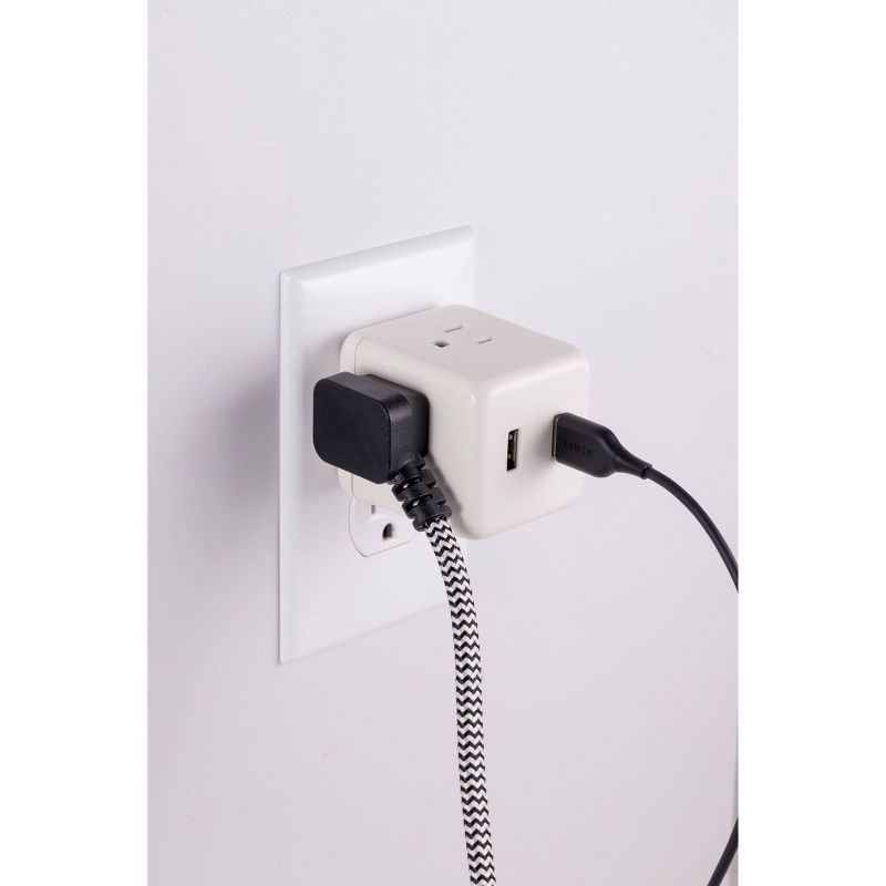 Power Gear 3-Outlet Grounded Cube Tap with 2 USB Ports 2.4A Surge 245J White, 3 of 7