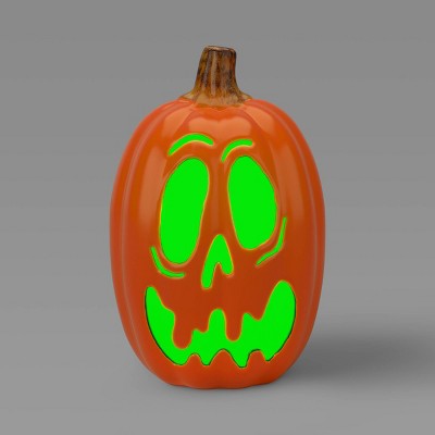 16" Lit Pumpkin Scared Jack with Timer Full Blow Mold and No Cutout Halloween Decorative Prop - Hyde and EEK! Boutique™