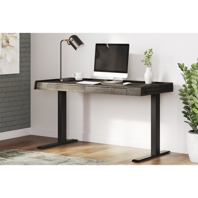 Dark Brown Adjustable Height Desk with USB Ports and Drawers